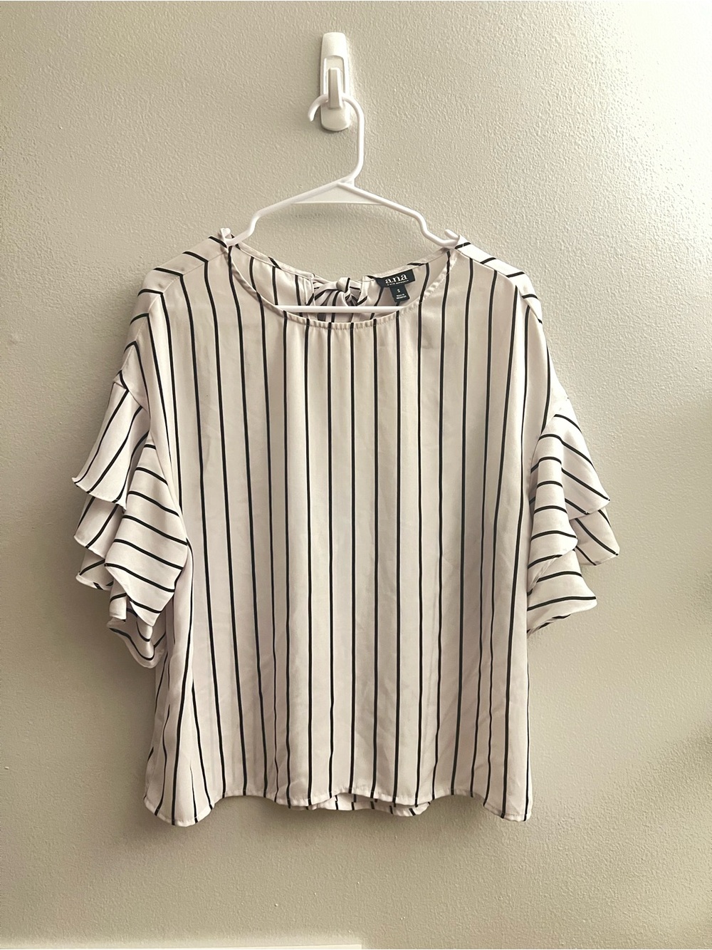 a.n.a White Blouse with Black Vertical Stripes and Flutter Sleeves Size Small